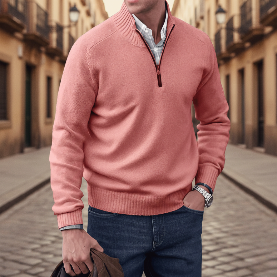 Pull pour homme à col montant zippé au quart