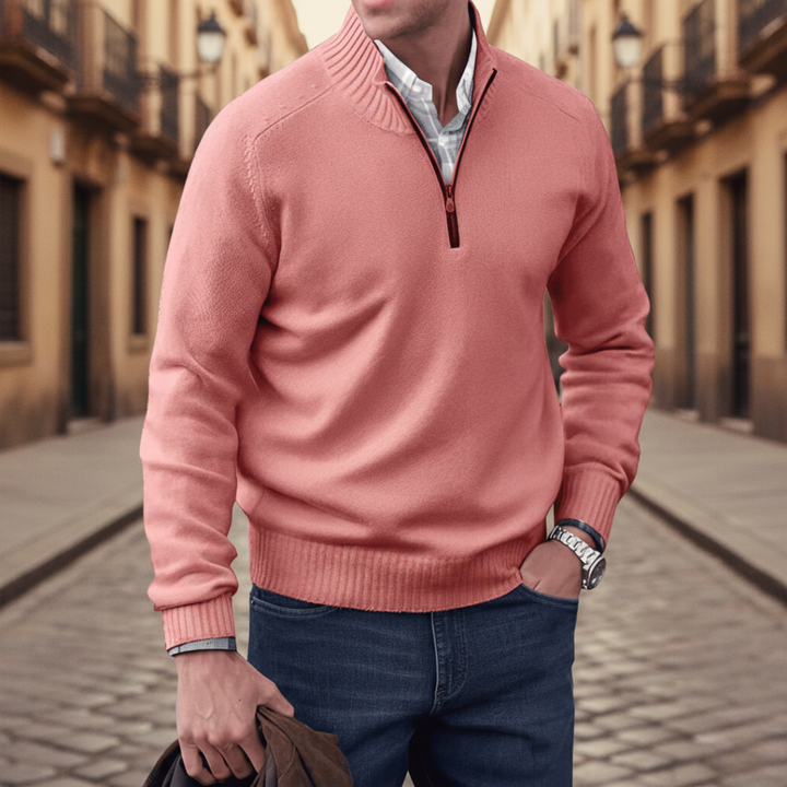 Pull pour homme à col montant zippé au quart