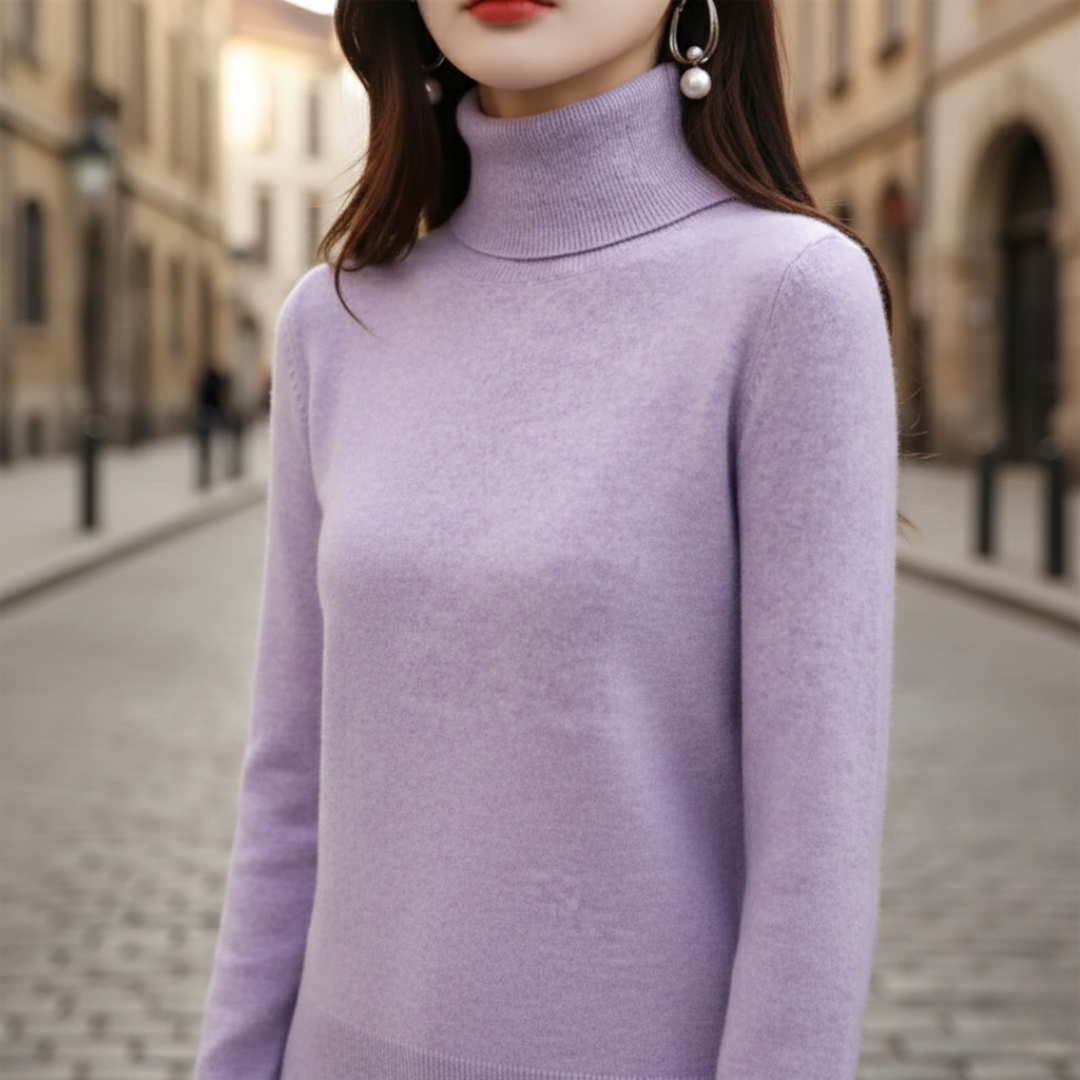 Pull à col roulé en maille à manches longues pour femme