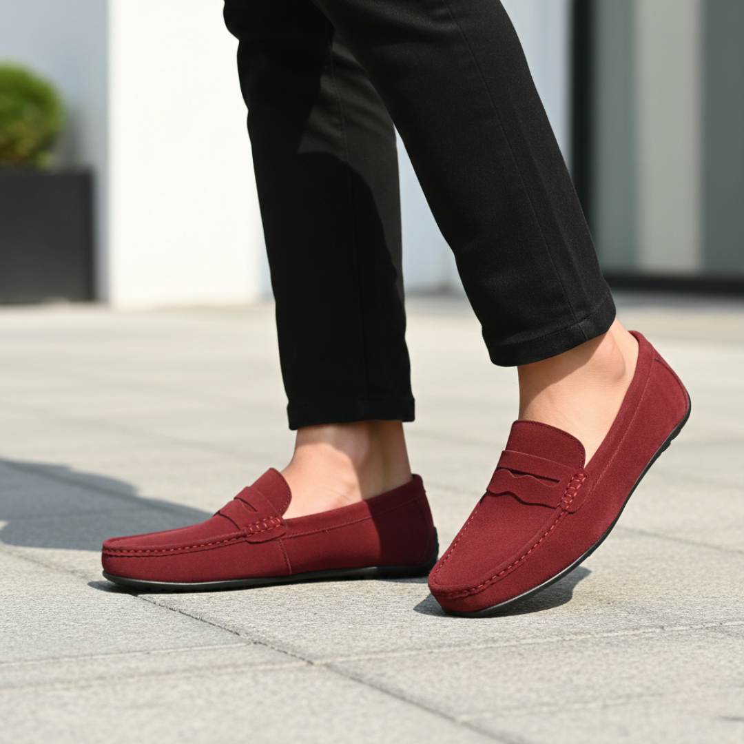 Chaussures de conduite à enfiler pour homme en daim mocassins à boucle