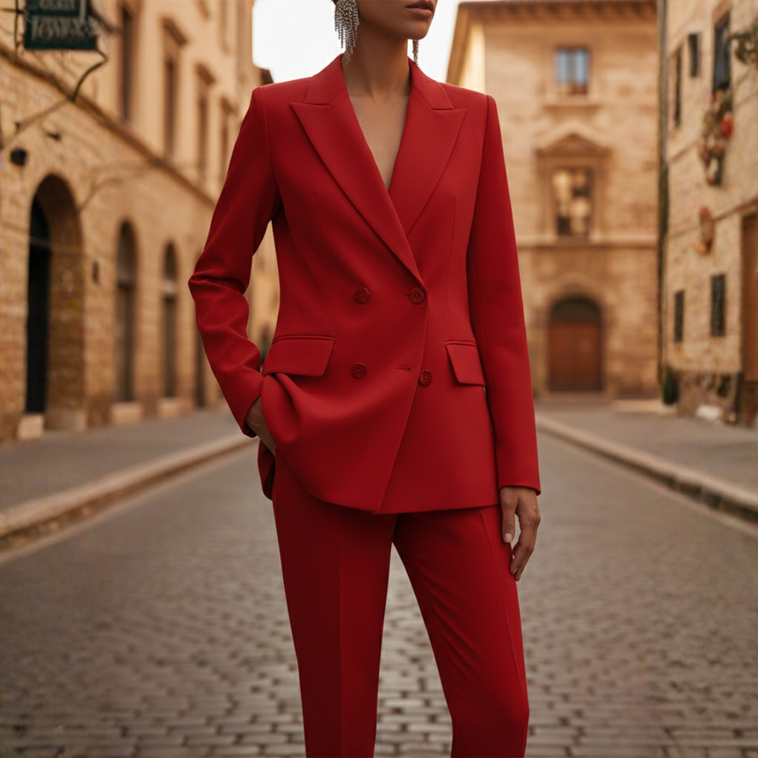 Suit Set Double-Breasted Blazer Straight Leg Pants Womens
