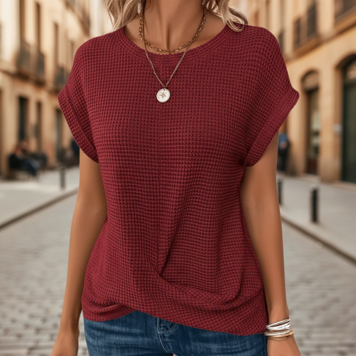 Short Sleeve Top Tummy Tucking Waffle Knit Womens