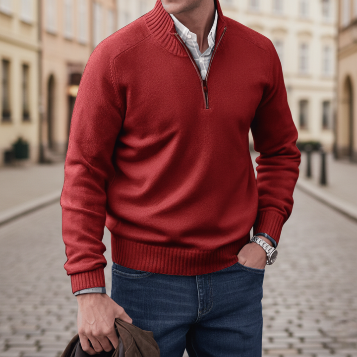 Pull pour homme à col montant zippé au quart