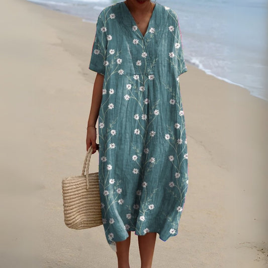 Relaxed Floral Midi Dress for Women Front