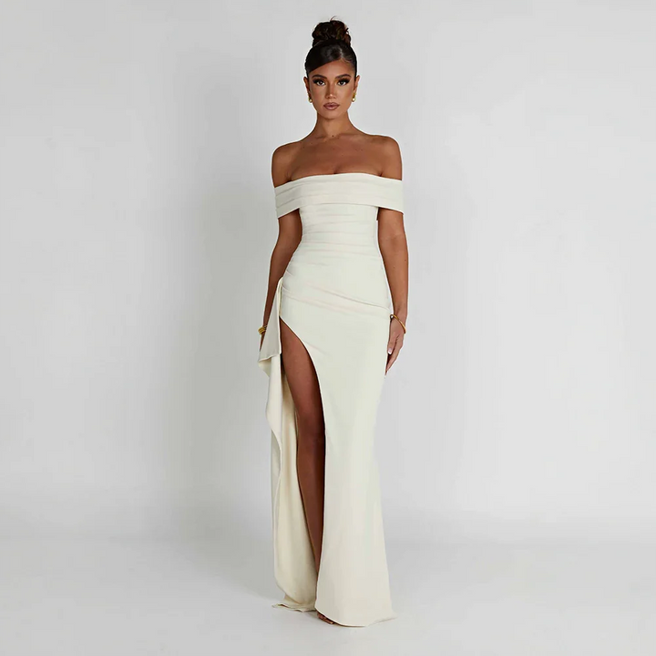 Robe longue femme épaules dénudées fente haute – soirée formelle