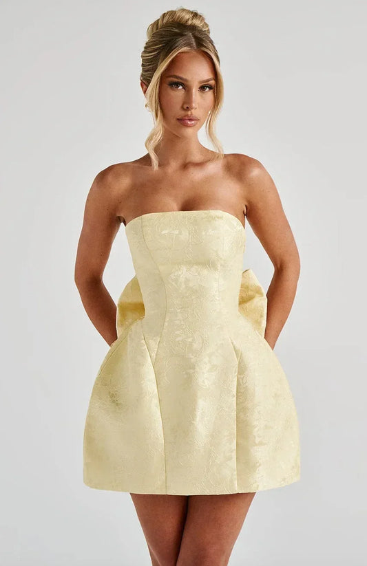 Robe mini jacquard femme, bustier, dos nu, sans manches avec nœud