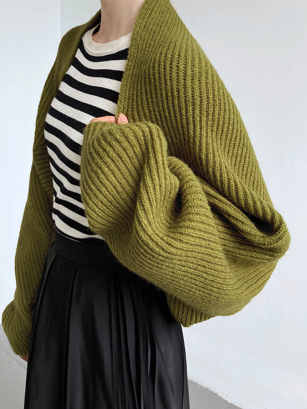Suéter para mujer tipo shrug, abierto al frente, manga larga, ajuste regular