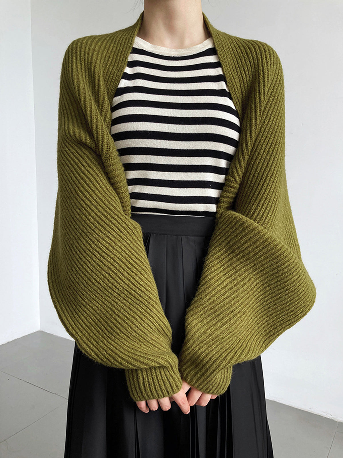 Suéter para mujer tipo shrug, abierto al frente, manga larga, ajuste regular
