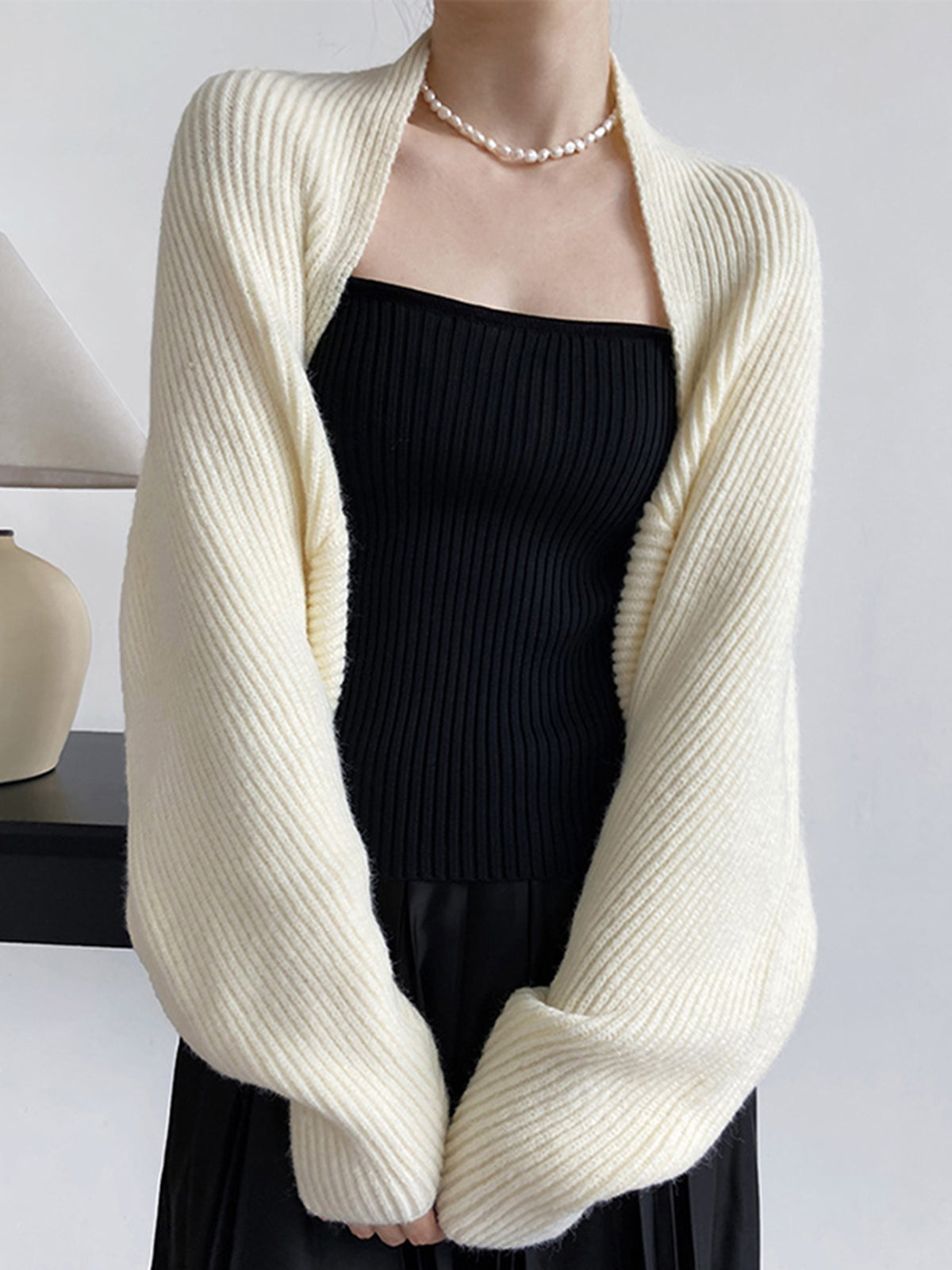 Suéter para mujer tipo shrug, abierto al frente, manga larga, ajuste regular