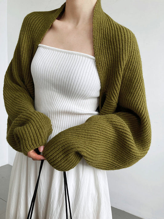 Pull shrug pour femme, manches longues, coupe régulière, ouverture devant