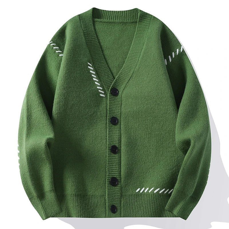 Unisex Cotton Cardigan | Contrast Stitch V-Neck Button-Up Hero