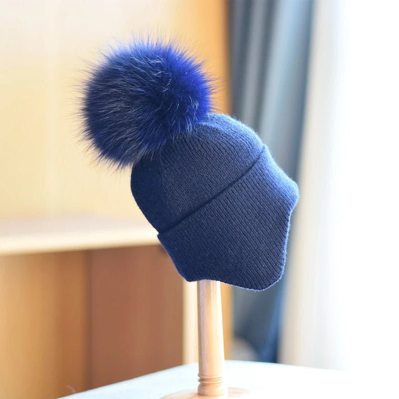 Unisex Ear Flap Pom Beanie | Cotton Blend Winter Hat Back