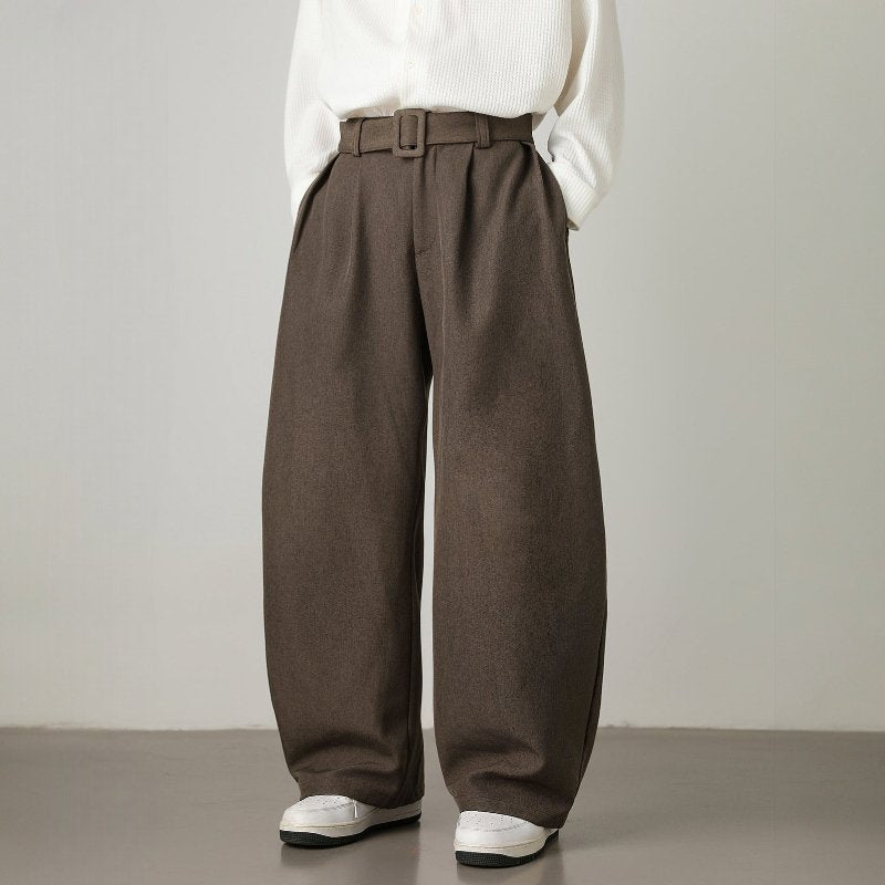 Unisex High-Waist Wide Leg Pants | Balloon Drape Belted Fit Detail