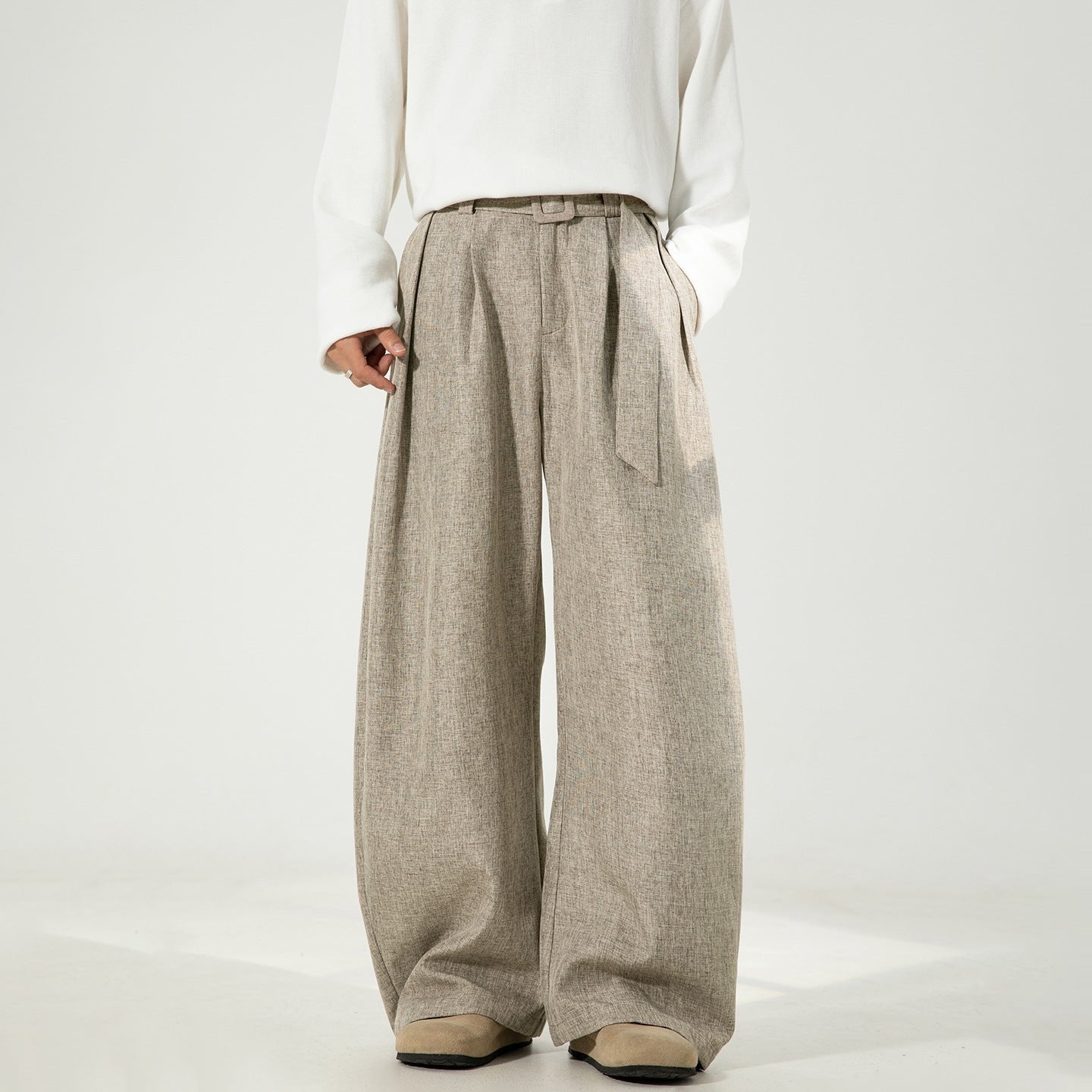 Unisex High-Waist Wide Leg Pants | Balloon Drape Belted Fit Side