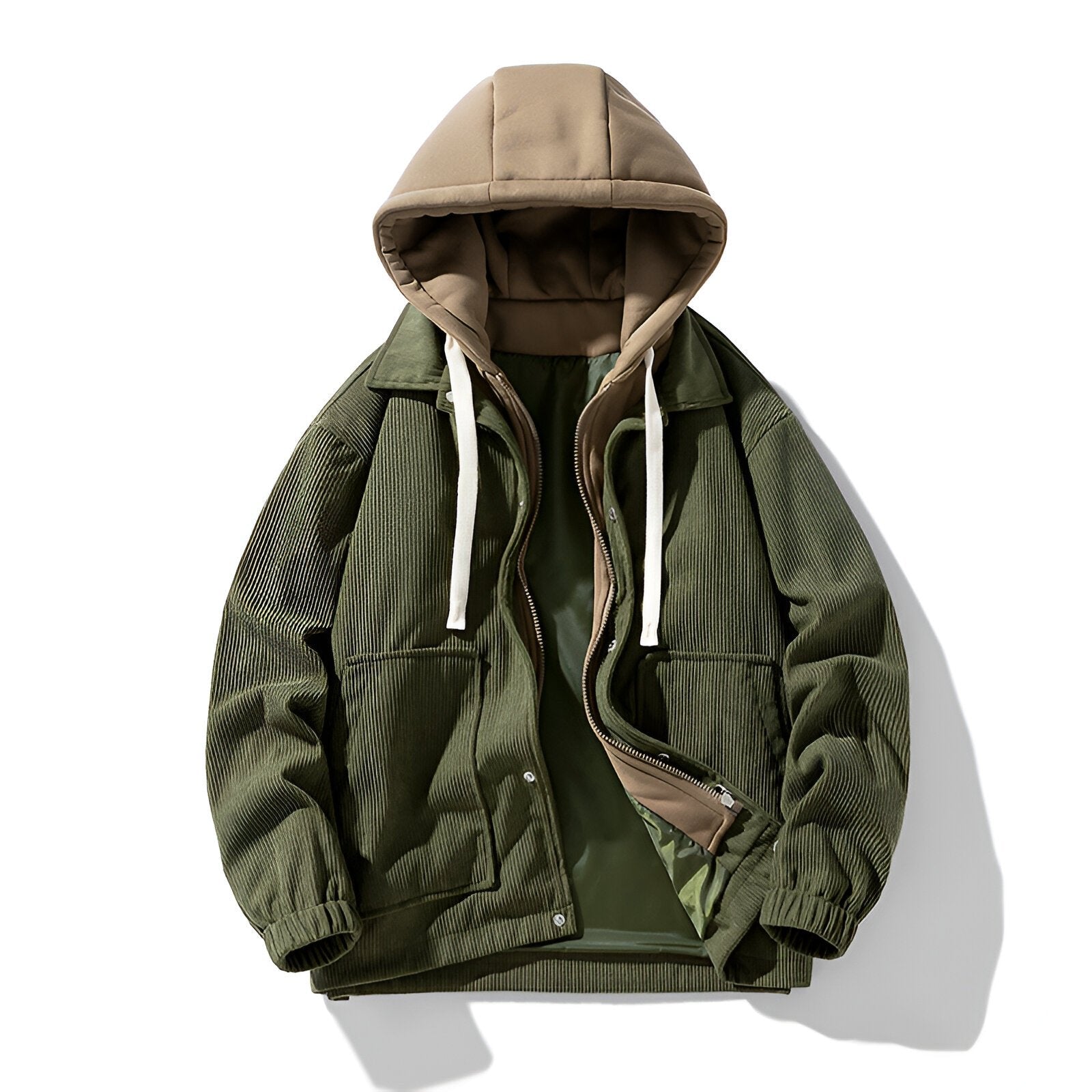 Unisex Hooded Corduroy Jacket | Snap-Button Elasticated Cuffs Hero