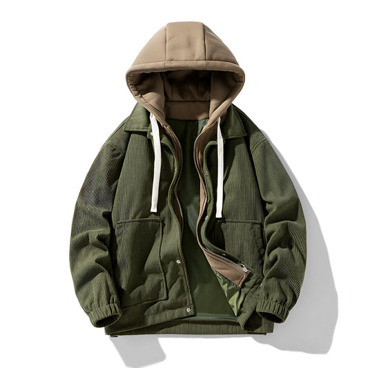Unisex Hooded Corduroy Jacket | Snap-Button Elasticated Cuffs Hero