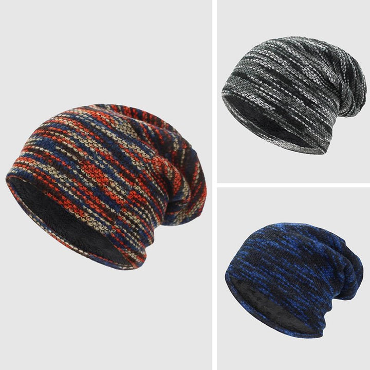 Unisex Slouchy Striped Winter Beanie | Wool Knit Back
