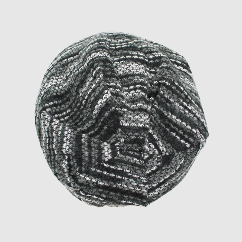 Unisex Slouchy Striped Winter Beanie | Wool Knit Close Up