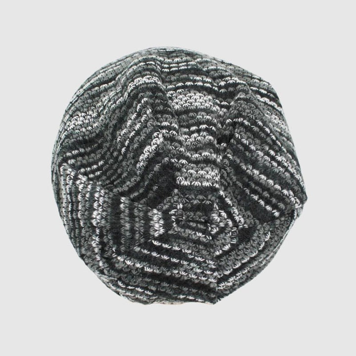 Unisex Slouchy Striped Winter Beanie | Wool Knit Close Up