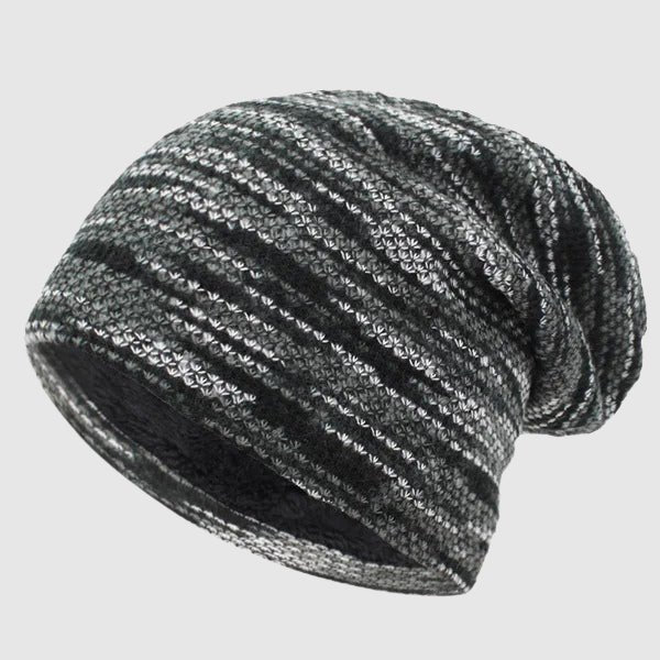Unisex Slouchy Striped Winter Beanie | Wool Knit Front