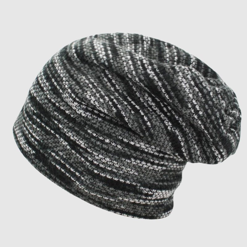Unisex Slouchy Striped Winter Beanie | Wool Knit Side