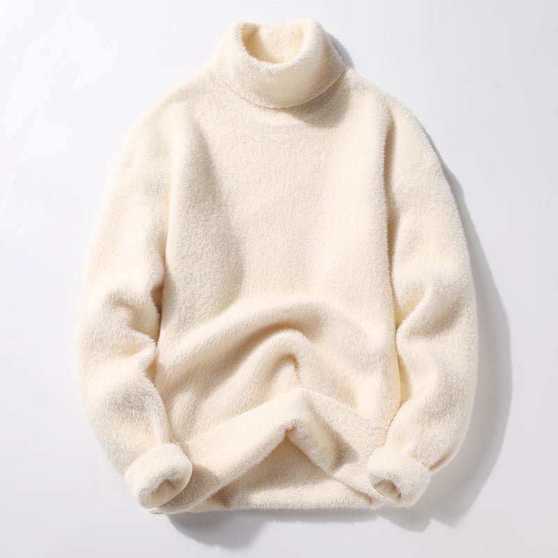 Unisex Turtleneck Fluffy Sweater | Cozy Knit Pullover Side