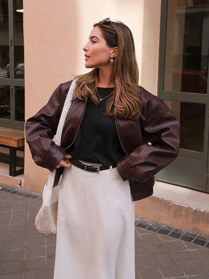 Chaqueta para mujer de cuero sintético estilo vintage – Prenda exterior casual