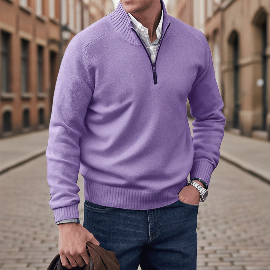 Pull pour homme à col montant zippé au quart