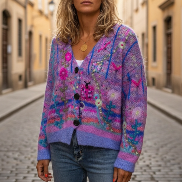 Cardigan Long Sleeve Floral Knit Womens