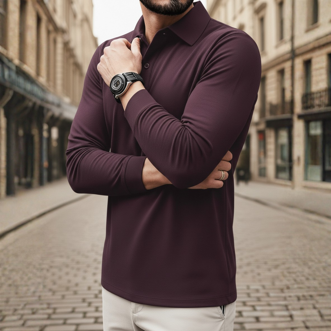 Men Tipped Long Sleeve Polo Shirt