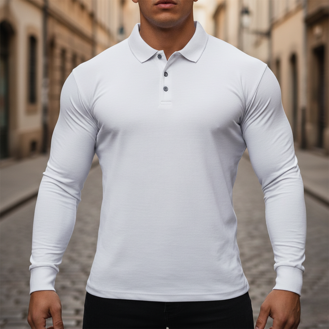 Camiseta de hombre con cuello tipo polo y mangas largas acanaladas