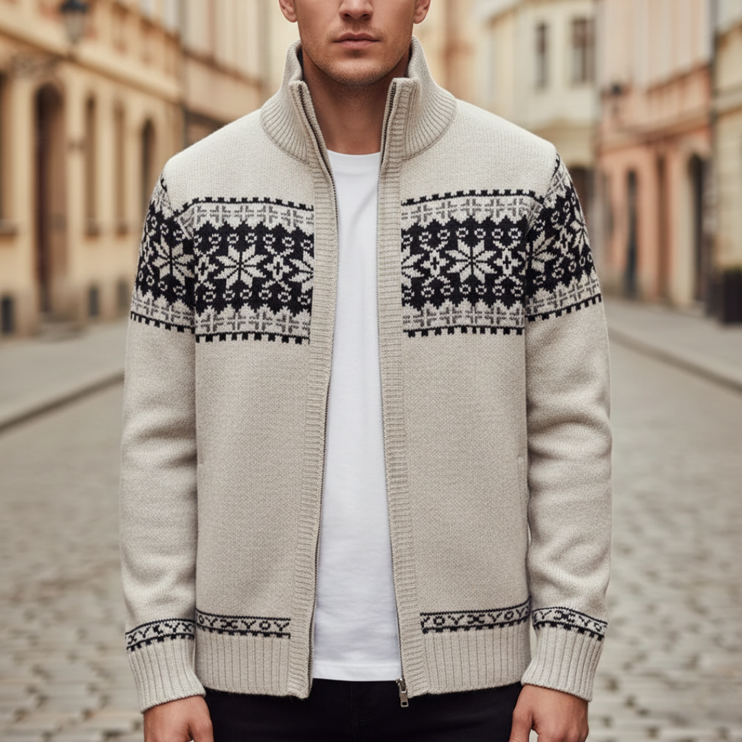 Cardigan à fermeture éclair intégrale pour homme, style nordique