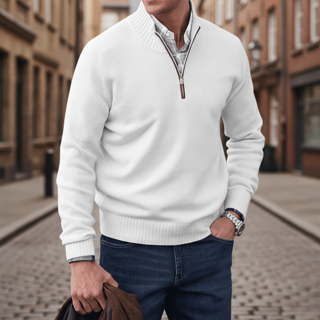 Pull pour homme à col montant zippé au quart