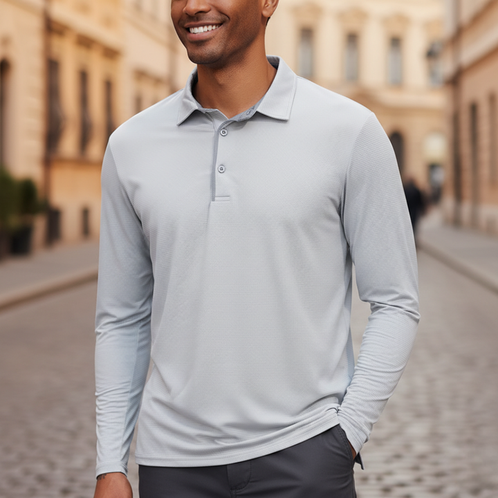 Men Textured Long Sleeve Polo Shirt