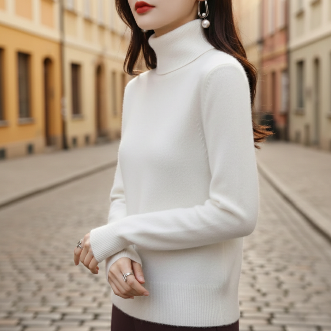 Pull à col roulé en maille à manches longues pour femme