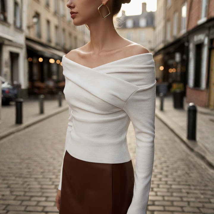 Knit Top Off Shoulder Long Sleeve Slim Fit Women