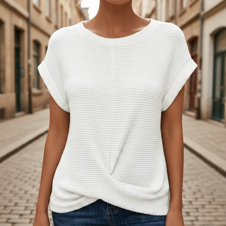 Short Sleeve Top Tummy Tucking Waffle Knit Womens