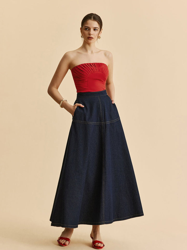 Women's A-Line Denim Skirt | Side Pockets Front