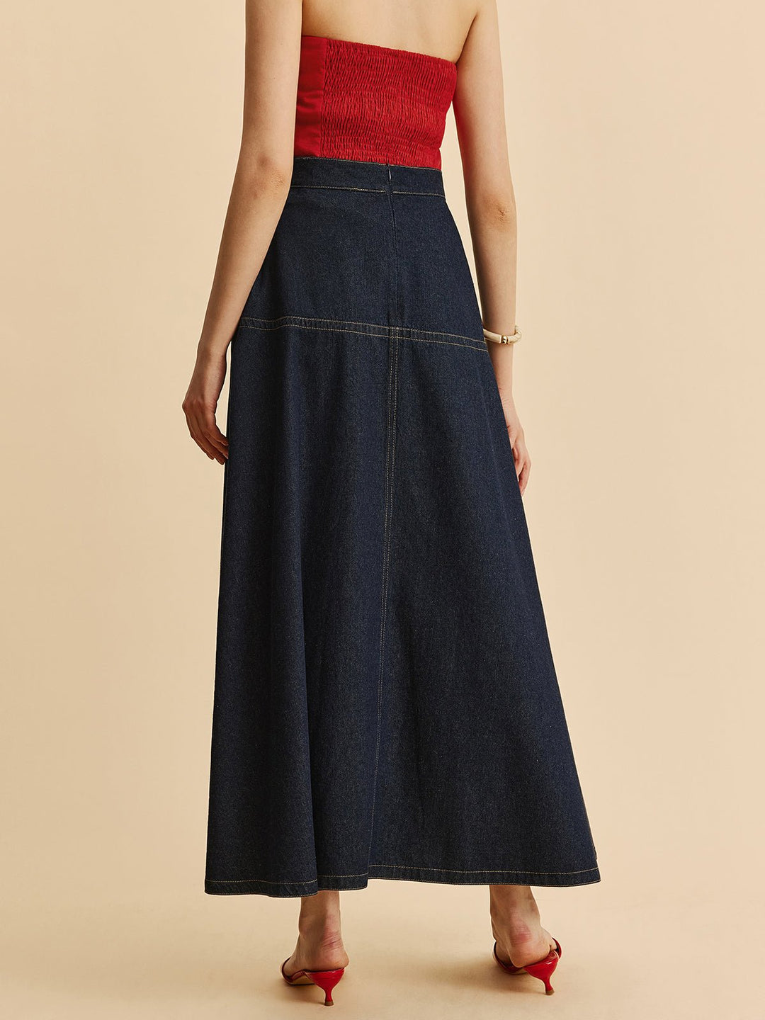 Women's A-Line Denim Skirt | Side Pockets Side