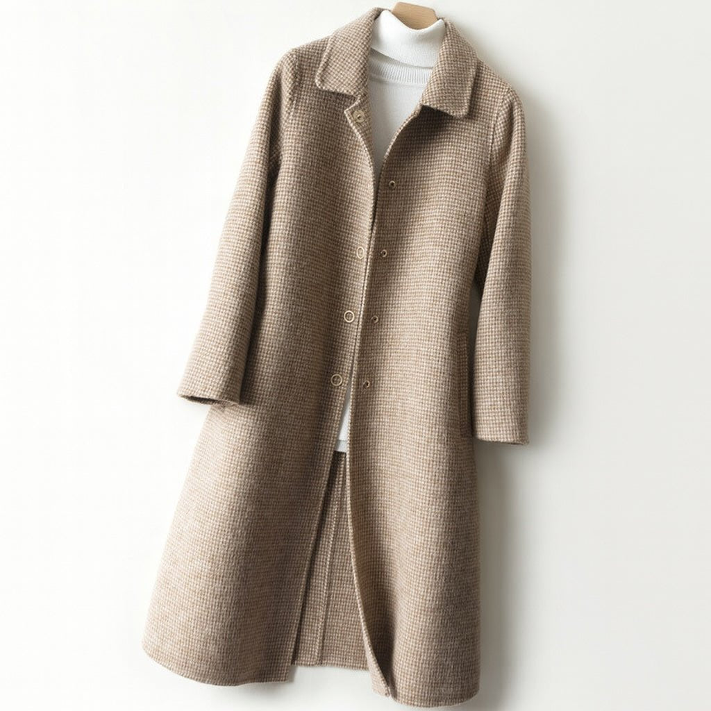 Women's A-Line Long Coat | Point Collar Wool Blend Detail