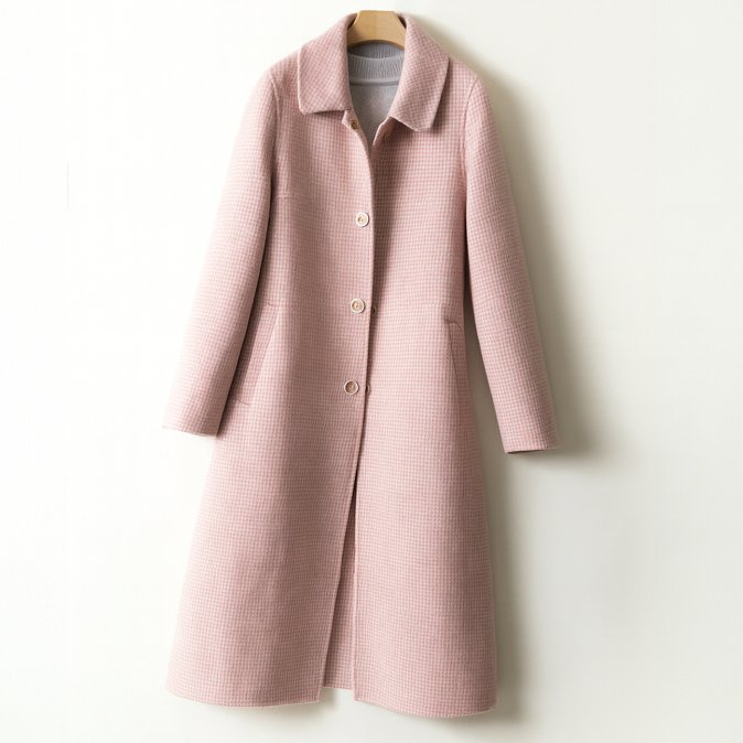 Women's A-Line Long Coat | Point Collar Wool Blend Front