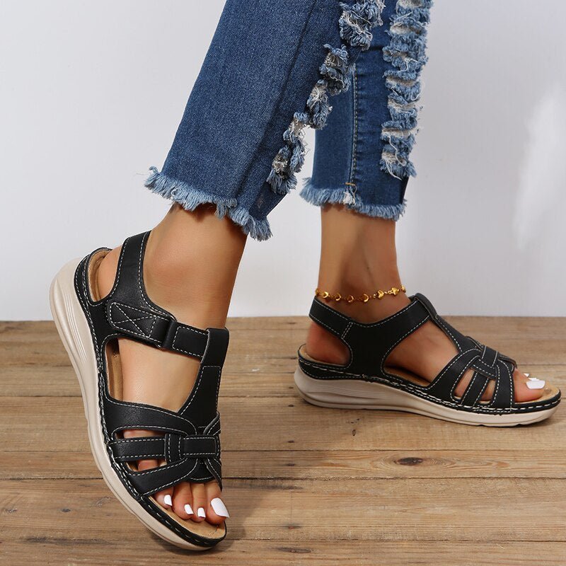 Women's Arch Support Walking Sandals | Woven T-Strap Back