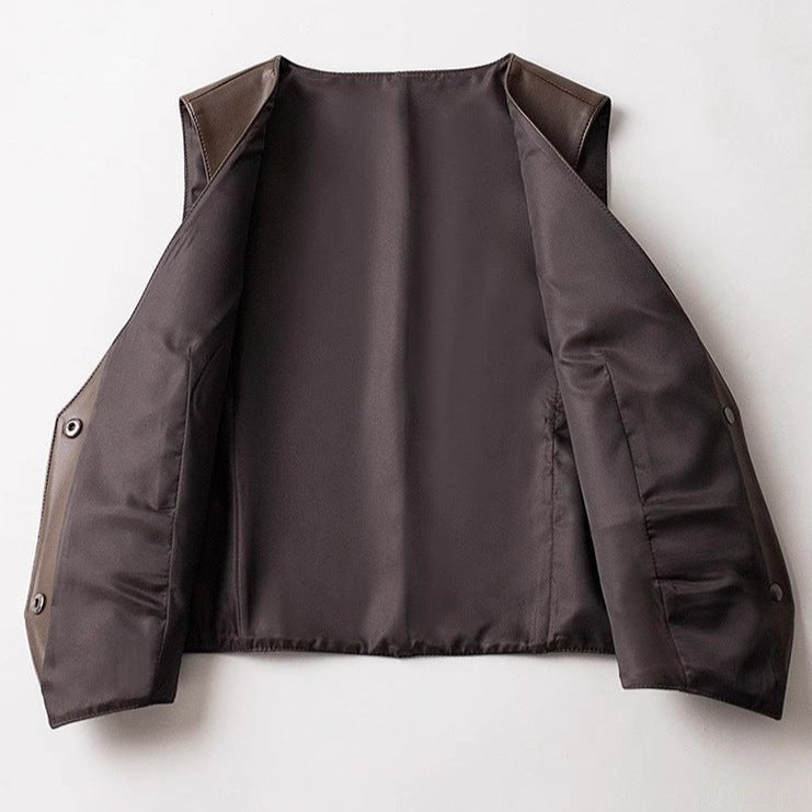 Women's Asymmetric Hem Sheepskin Leather Vest | V-Neck Tailored Back