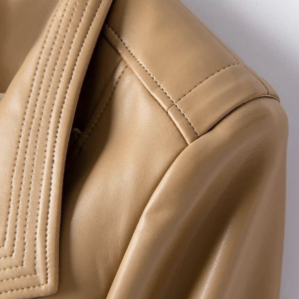 Women's Asymmetric Zip Leather Jacket | Structured V-Collar Slim Fit Angle