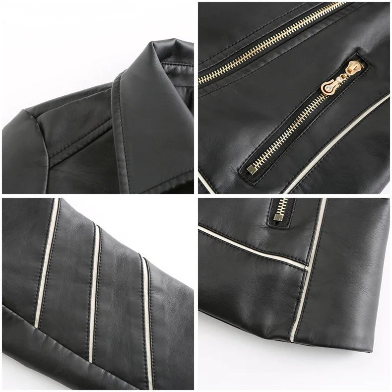 Women's Asymmetric Zip Vegan Leather Jacket | Notched Lapel Angle