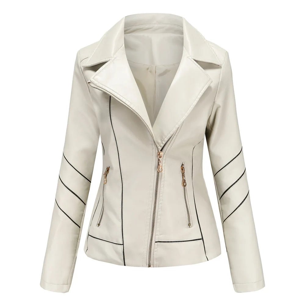 Women's Asymmetric Zip Vegan Leather Jacket | Notched Lapel Detail
