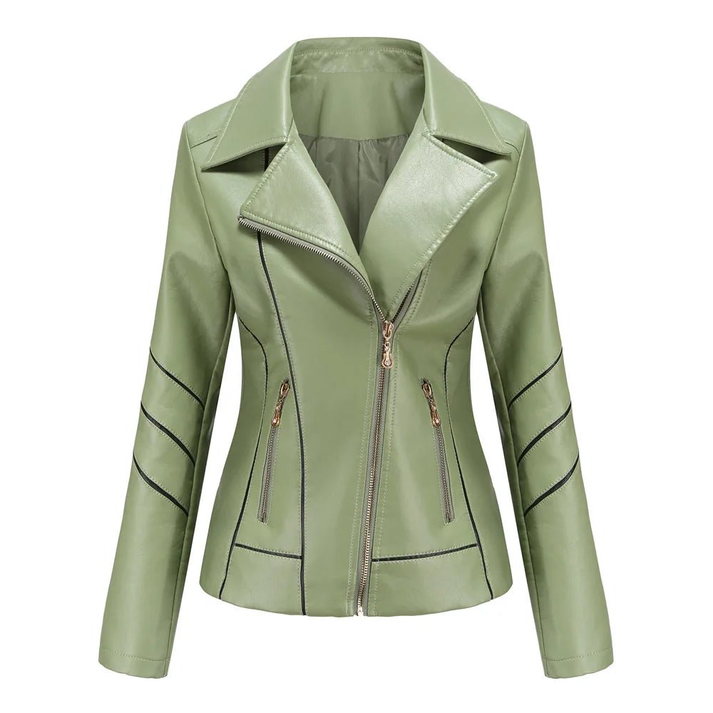 Women's Asymmetric Zip Vegan Leather Jacket | Notched Lapel Hero