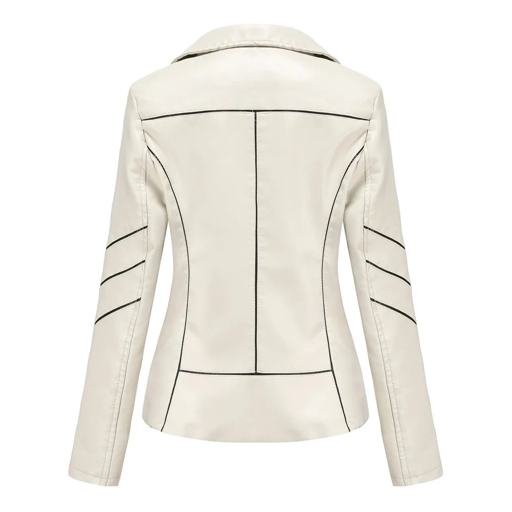 Women's Asymmetric Zip Vegan Leather Jacket | Notched Lapel Side