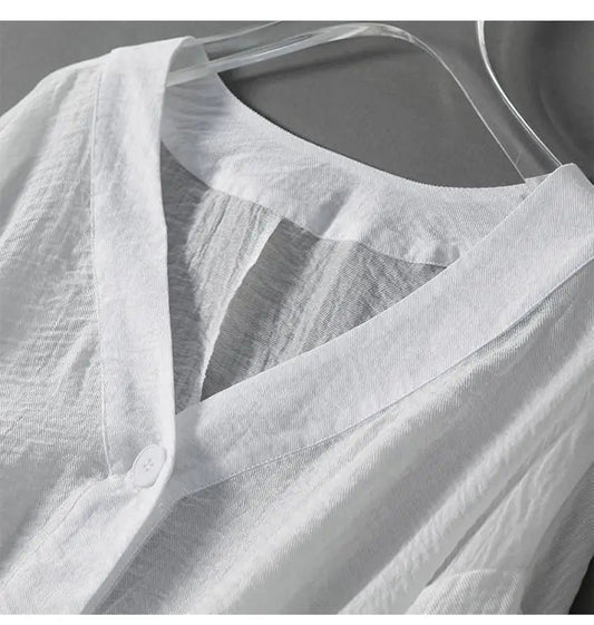 Women's Balloon Sleeve Summer Linen Blouse | Loose Fit Front