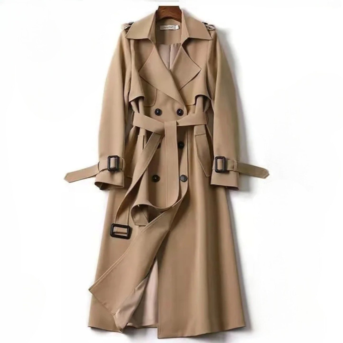 Women's Belted A-Line Trench Coat | Full-Length Tailored Fit Side